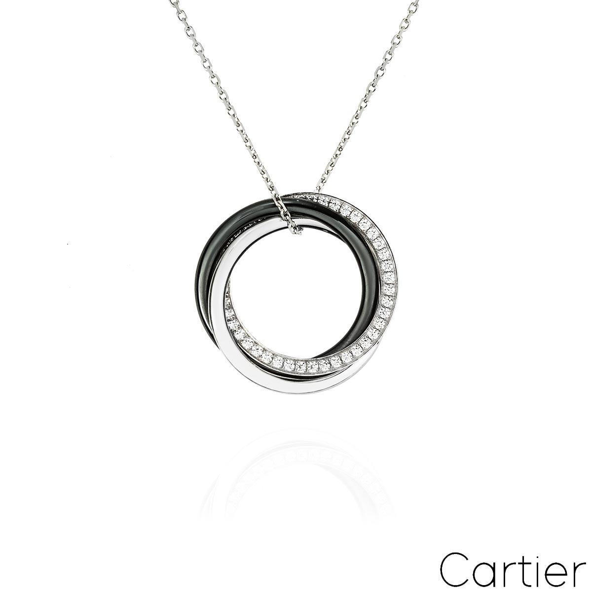Cartier White Gold Diamond and Ceramic Trinity Necklace B3045500